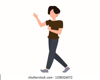 Cartoon character design. man wave hand greeting.