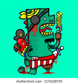 cartoon character design monster crocodile pirate hold the money