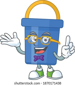 Diseño de caricaturas de cubo de arena azul nerd con gafas extrañas. Ilustración del vector