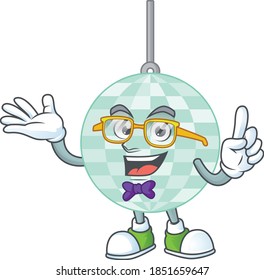 Cartoon character design of nerd disco ball with weird glasses. Vector illustration