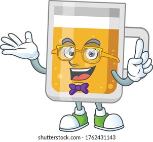 Cartoon character design of nerd glass of beer with weird glasses