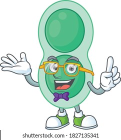 Cartoon character design of nerd green streptococcus pneumoniae with weird glasses. Vector illustration