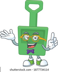 Cartoon Character Design Of Nerd Green Sand Bucket With Weird Glasses. Vector Illustration