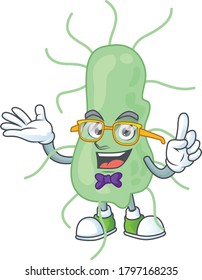 Cartoon character design of nerd salmonella with weird glasses. Vector illustration