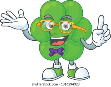Cartoon character design of nerd staphylococcus aureus with weird glasses. Vector illustration
