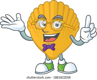 Cartoon character design of nerd yellow clamp with weird glasses. Vector illustration