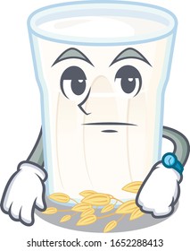 cartoon character design of oats milk on a waiting gesture