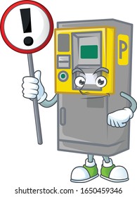Cartoon character design of parking ticket machine rise up a broad