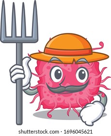 Cartoon character design of pathogenic bacteria as a Farmer with hat and pitchfork
