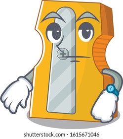 cartoon character design of pencil sharpener on a waiting gesture