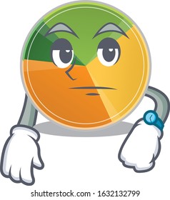 cartoon character design of pie chart on a waiting gesture