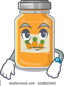 cartoon character design of pineapple jam on a waiting gesture