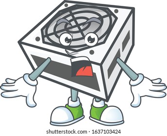cartoon character design of power supply unit white color with a surprised gesture