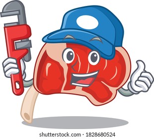 cartoon character design of prime rib as a Plumber with tool