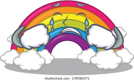 Cartoon character design of rainbow with a crying face