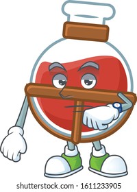 cartoon character design of red potion on a waiting gesture