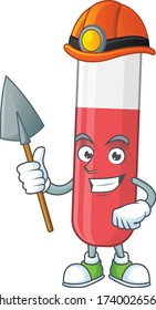 cartoon character design of red test tube work as a miner