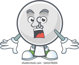 cartoon character design of satellite dish with a surprised gesture