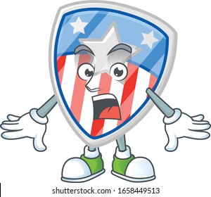 diseño de personajes de dibujos animados de escudos de Estados Unidos con estrella con un gesto sorpresa