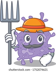 Cartoon character design of staphylococcus aureus as a Farmer with hat and pitchfork