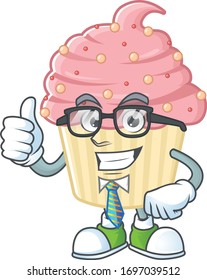 Cartoon character design of strawberry cupcake successful businessman