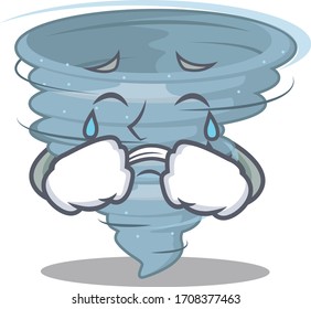 Cartoon character design of tornado with a crying face