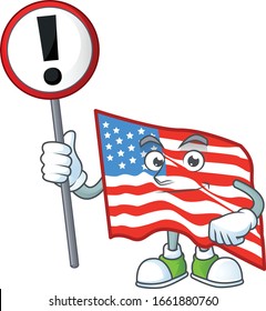 Cartoon character design of USA flag rise up a broad