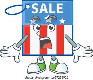 cartoon character design of USA price tag with a surprised gesture