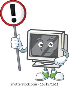 Cartoon character design of vintage monitor rise up a broad