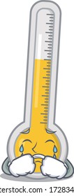 Cartoon character design of warm thermometer with a crying face