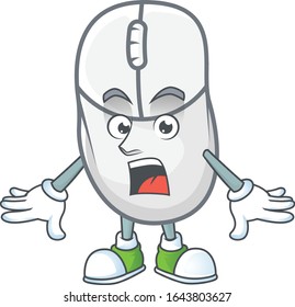 cartoon character design of white mouse with a surprised gesture
