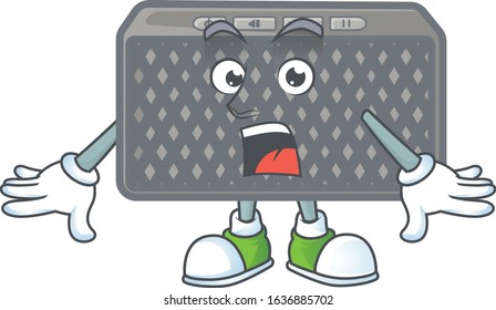 cartoon character design of wireless speaker with a surprised gesture