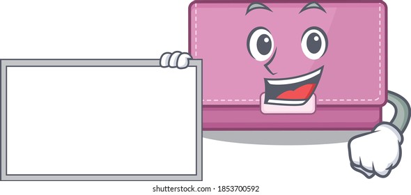 Cartoon character design of womens wallet holding a board