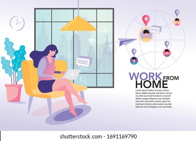 cartoon character design working at home, work from home concept, in living room, vector design EPS10.