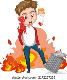 Caricatura con demonios y ángeles peleando en ilustración de pensamiento