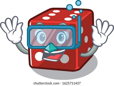 cartoon character of dice wearing Diving glasses