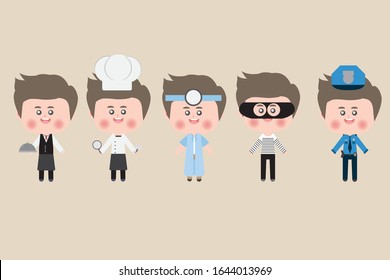 Cartoon character in different career in flat design