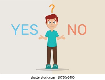 Cartoon character, Difficult decision: Yes or no. Conceptual illustration.,vector eps10