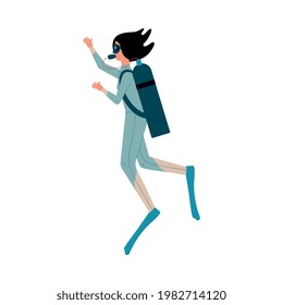 A cartoon character in diving suit snorkeling. Scuba diver with air tank in ocean or sea underwater. Flat cartoon vector illustration isolated on a white background