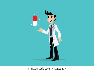 Cartoon character, Doctor and capsule., vector eps10