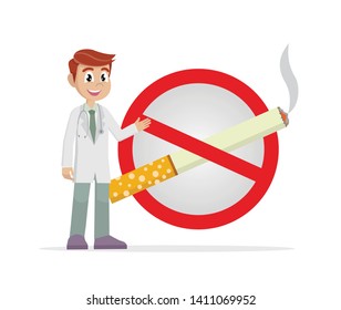 Cartoon character, Doctor with a forbidden cigarette sign.,vector eps10