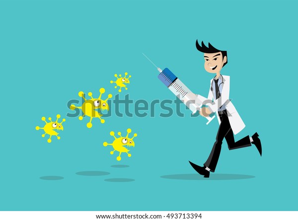 Cartoon Character Doctor Holding Syringe Fight Stock Vector (Royalty ...