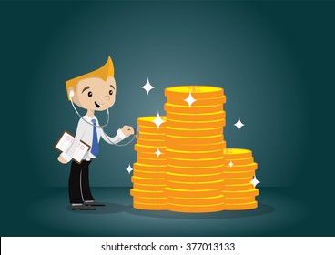 Cartoon character, Doctors monitoring the health of the dollar coin ., vector eps10