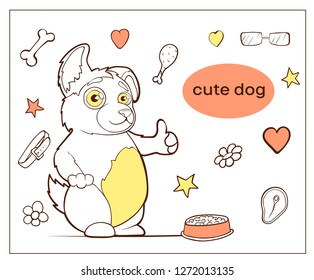 Cartoon character dog doodle hand drawn image.