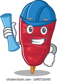 Cartoon character of doner kebab brainy Architect with blue prints and blue helmet