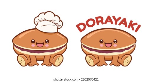 Caricatura de dorayaki o panqueque japonés de frijol rojo