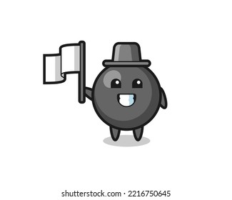 Cartoon character of dot symbol holding a flag , cute design