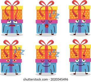 Cartoon character of double box gift with sleepy expression. Vector illustration