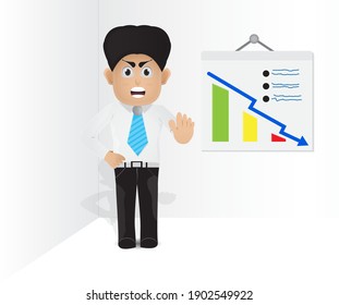 cartoon character with down sales report