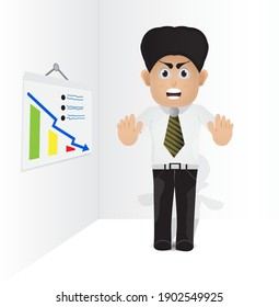 personaje de dibujos animados con informe de ventas descendentes